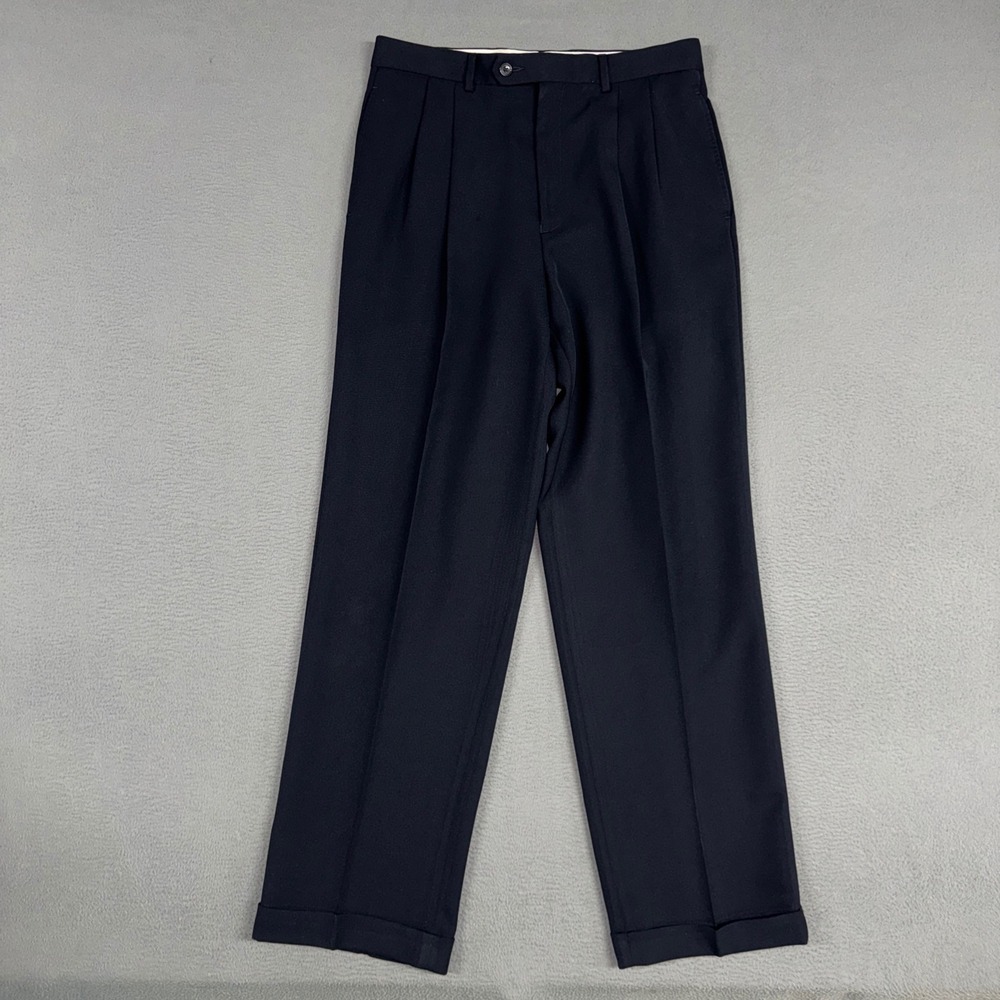 Lauren Ralph Lauren Pants Mens 32x32 Navy Blue Pleated Cuffed Trousers Dress